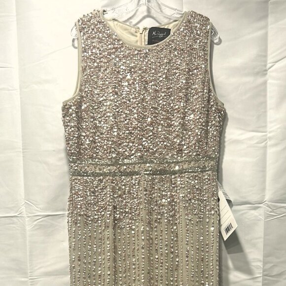 Mac Duggal Nude Sequin Beaded Midi Sheath Dress NWT Size 14 - Picture 4 of 16